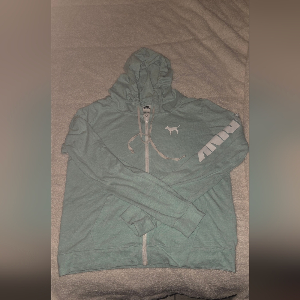 PINK Victoria's Secret womens zip up mint green hoodie - medium
